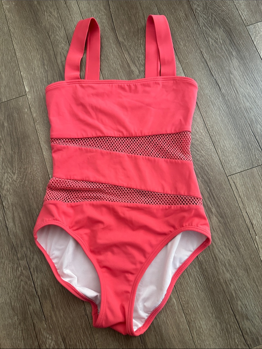 Carmen Marc Valvo Girls Coral Pink One-Piece Swimsuit with Mesh Bands